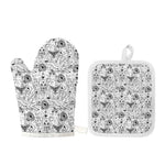 White And Black Wicca Magical Print Oven Mitt And Pot Holder Set