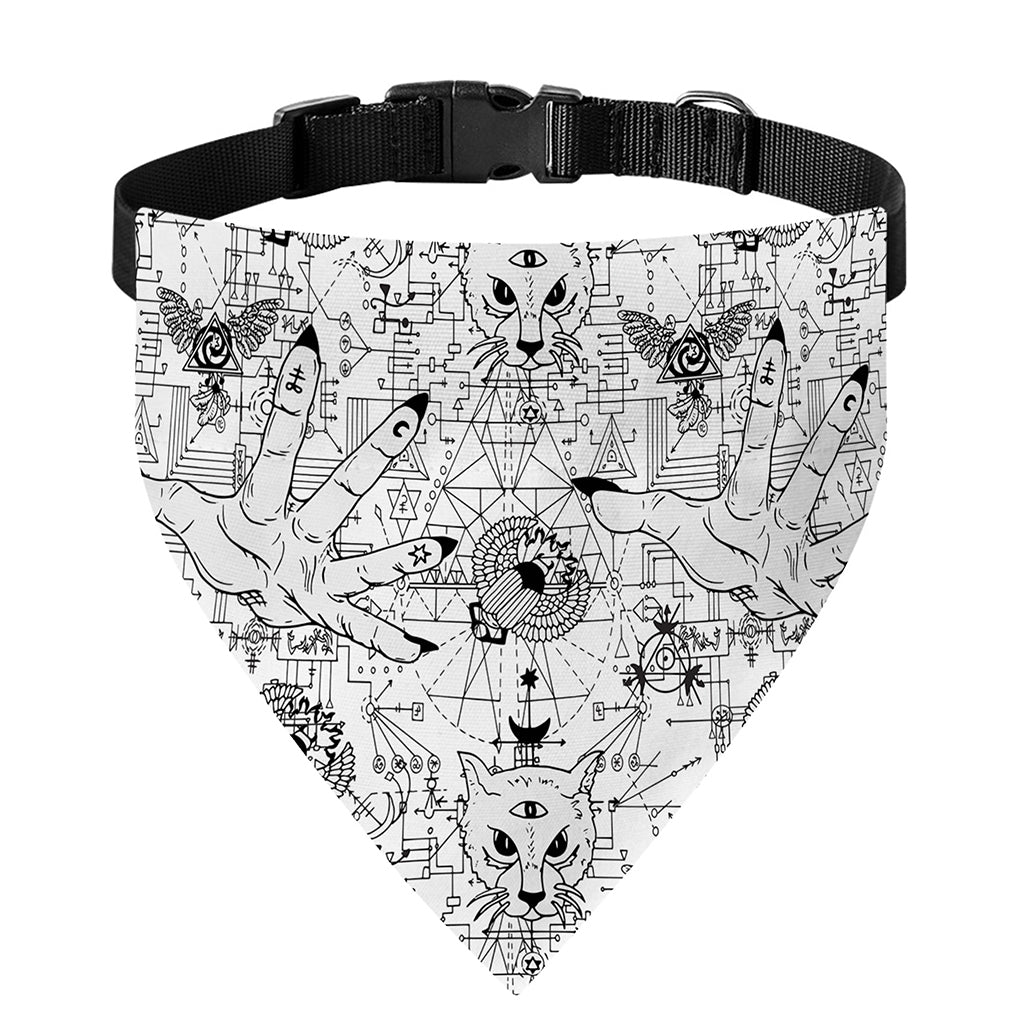 White And Black Wicca Magical Print Over The Collar Dog Bandana
