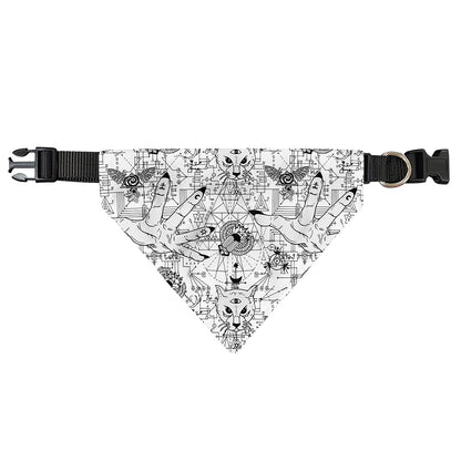White And Black Wicca Magical Print Over The Collar Dog Bandana