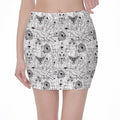 White And Black Wicca Magical Print Pencil Mini Skirt