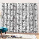 White And Black Wicca Magical Print Pencil Pleat Curtains