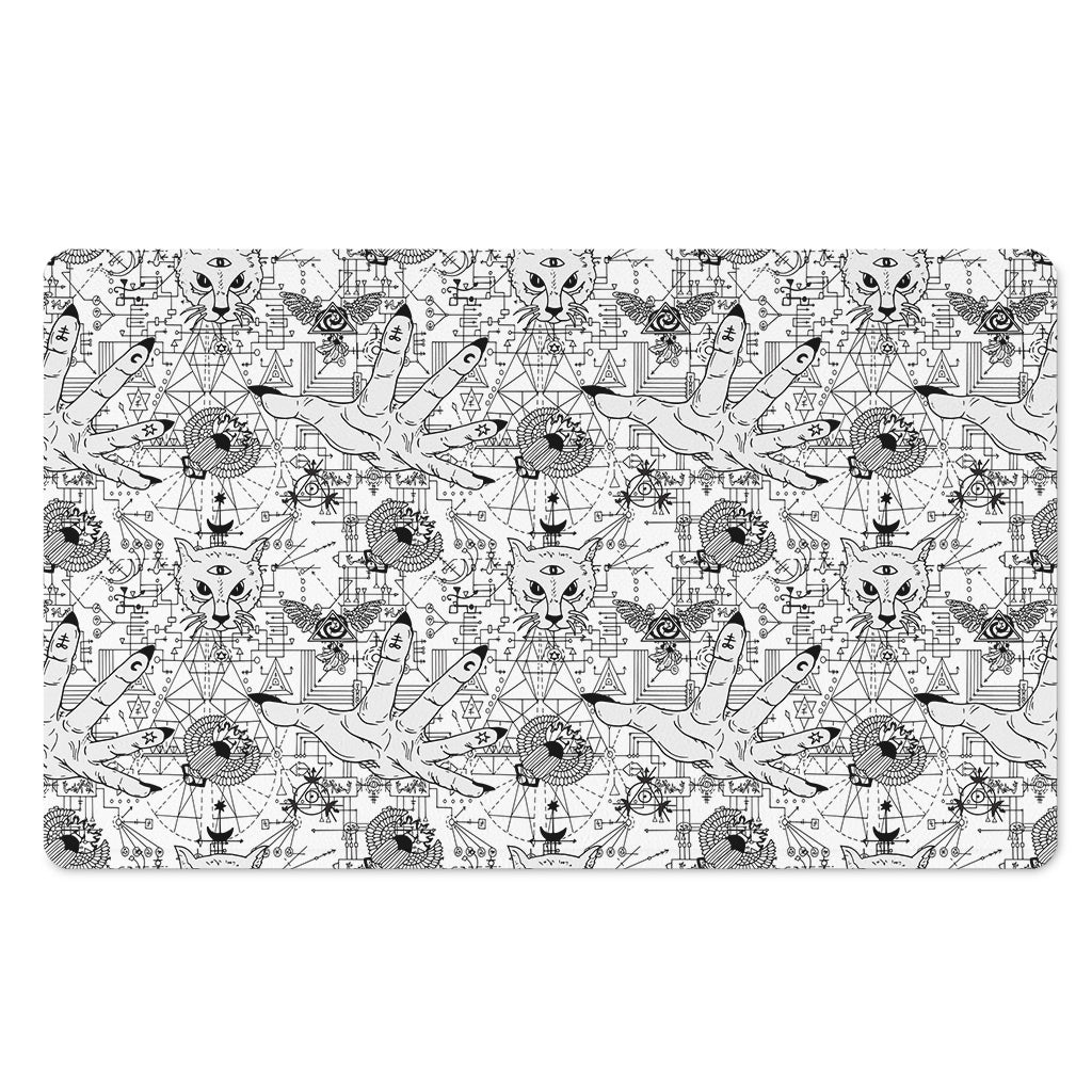 White And Black Wicca Magical Print Polyester Doormat