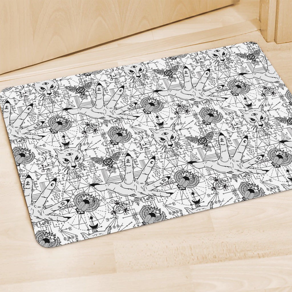 White And Black Wicca Magical Print Polyester Doormat