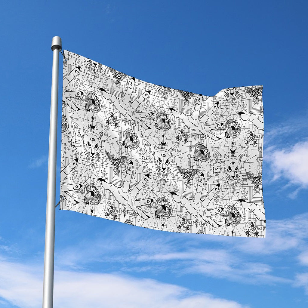 White And Black Wicca Magical Print Polyester Flag