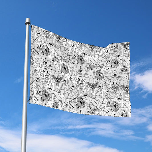 White And Black Wicca Magical Print Polyester Flag