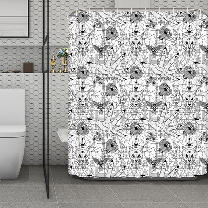 White And Black Wicca Magical Print Polyester Shower Curtain
