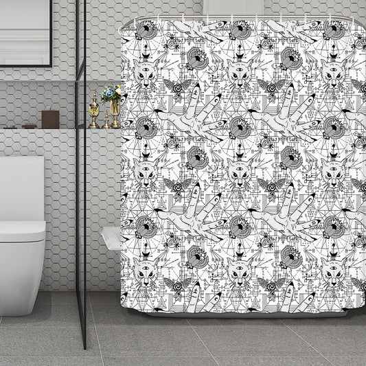 White And Black Wicca Magical Print Polyester Shower Curtain
