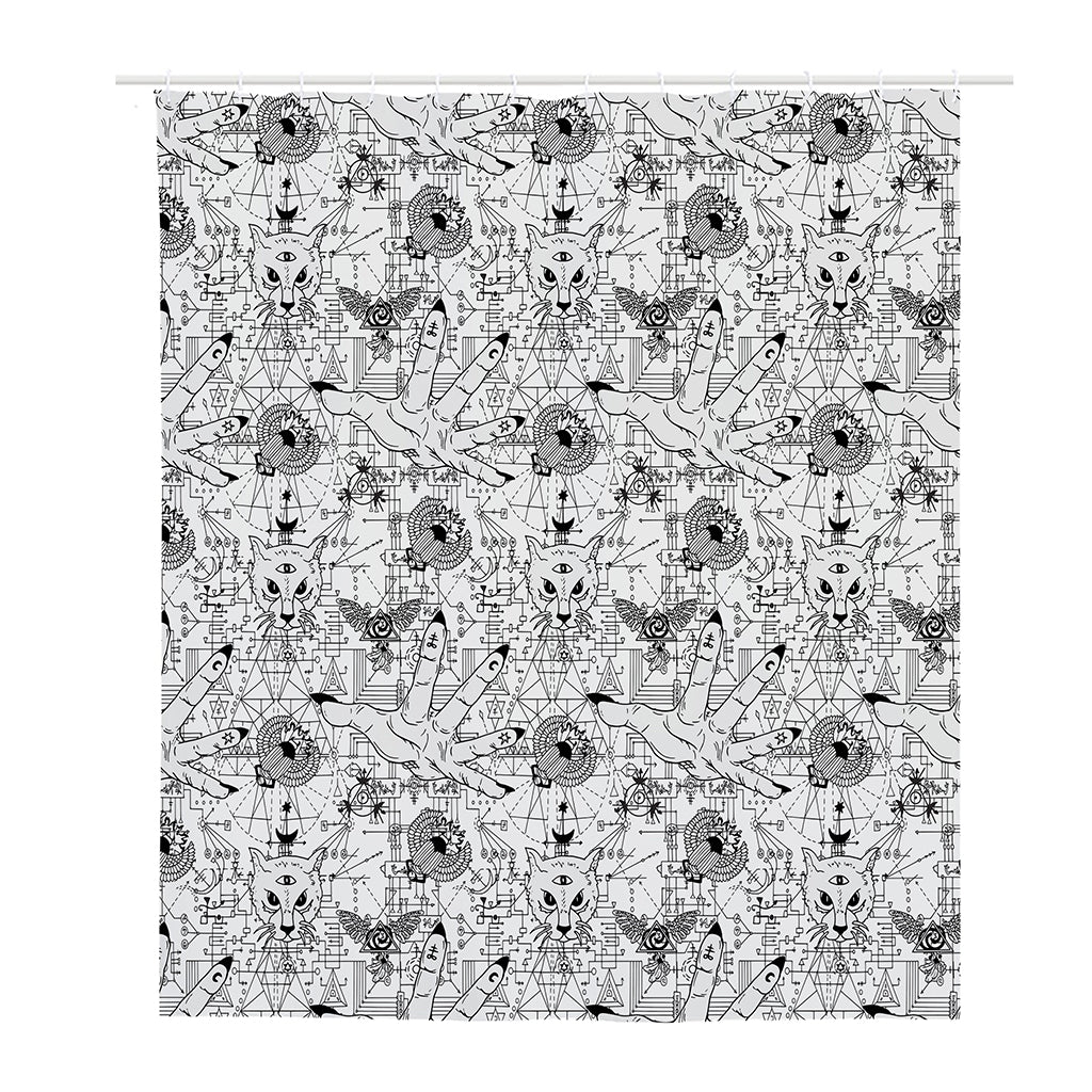 White And Black Wicca Magical Print Polyester Shower Curtain