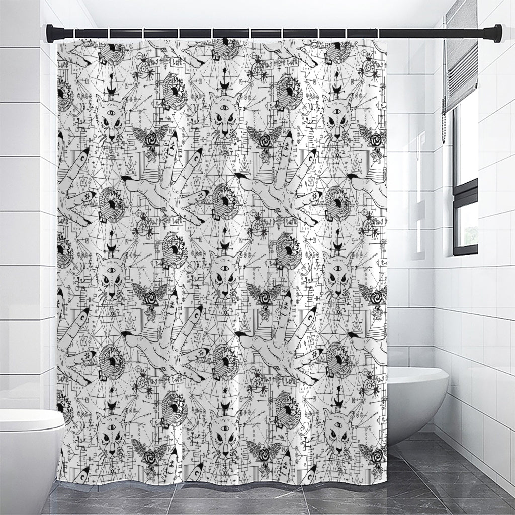 White And Black Wicca Magical Print Premium Shower Curtain