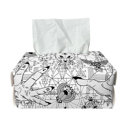 White And Black Wicca Magical Print Rectangle Tissue Box Cover