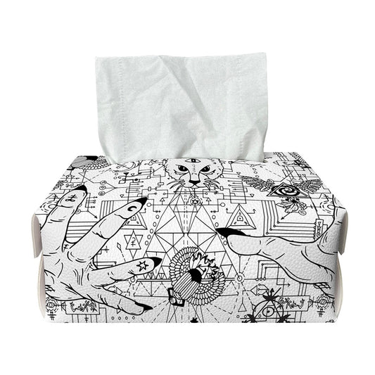White And Black Wicca Magical Print Rectangle Tissue Box Cover