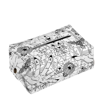 White And Black Wicca Magical Print Rectangle Tissue Box Cover