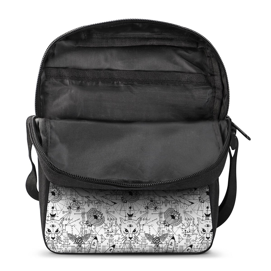 White And Black Wicca Magical Print Rectangular Crossbody Bag