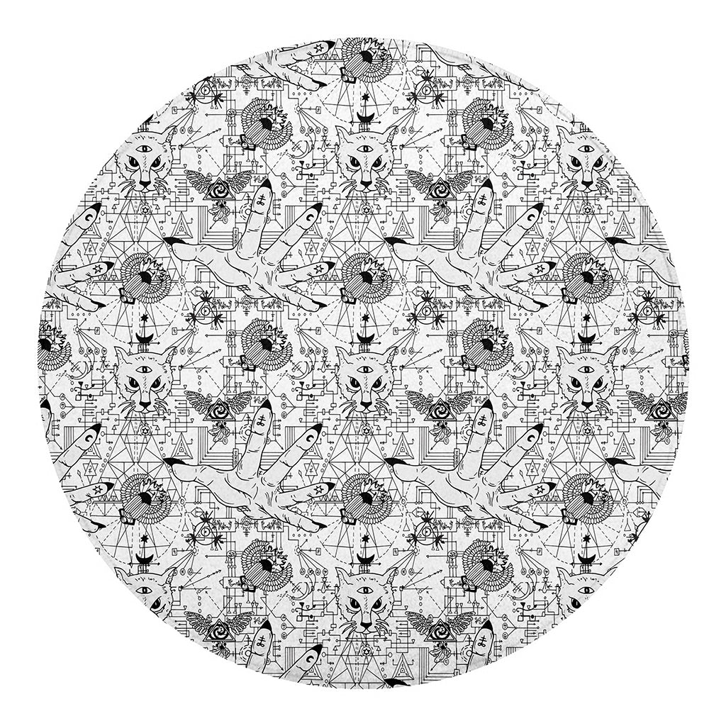 White And Black Wicca Magical Print Round Blanket