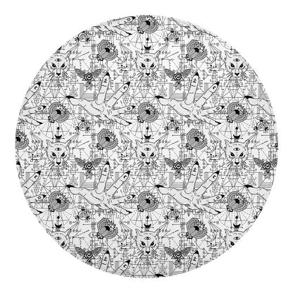 White And Black Wicca Magical Print Round Blanket