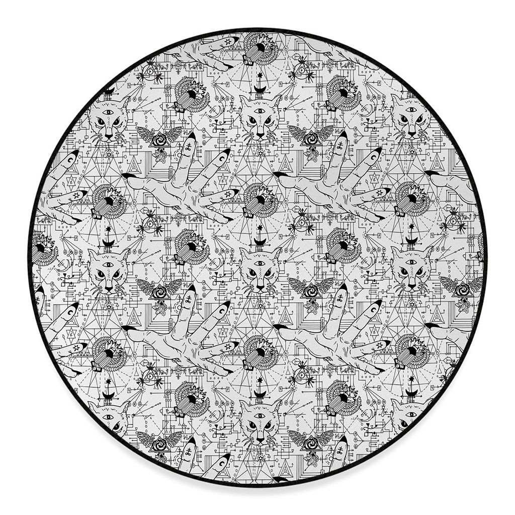 White And Black Wicca Magical Print Round Floor Mat