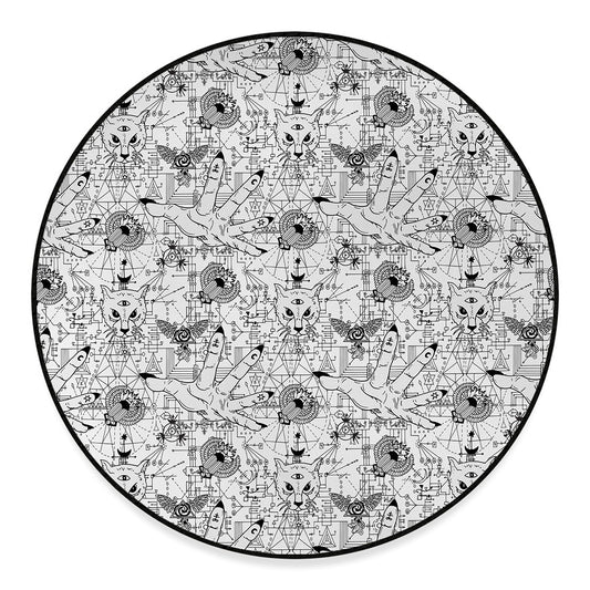 White And Black Wicca Magical Print Round Floor Mat