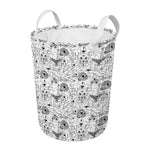 White And Black Wicca Magical Print Round Laundry Basket