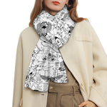 White And Black Wicca Magical Print Scarf