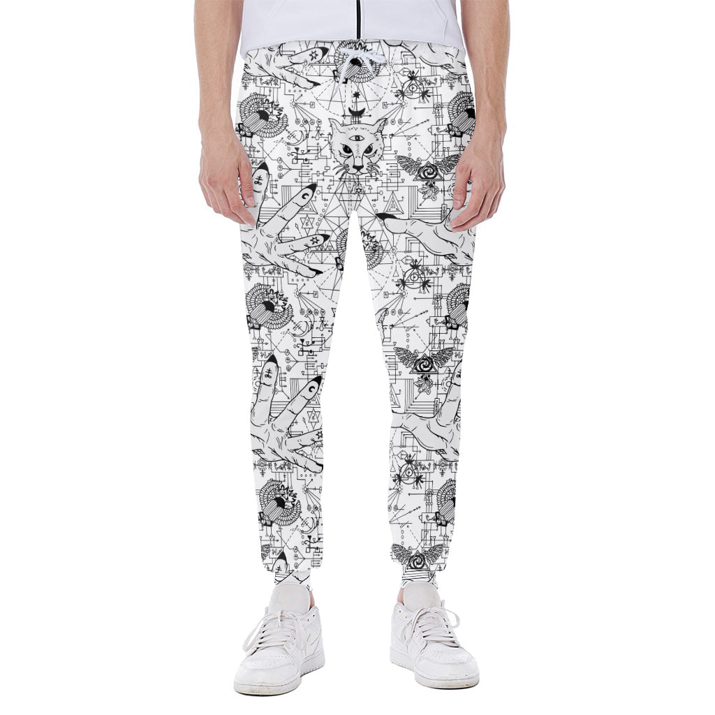 White And Black Wicca Magical Print Scuba Joggers