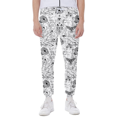White And Black Wicca Magical Print Scuba Joggers