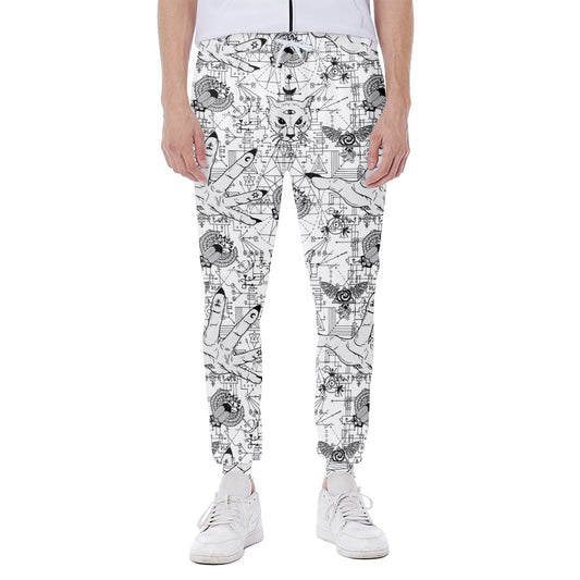 White And Black Wicca Magical Print Scuba Joggers
