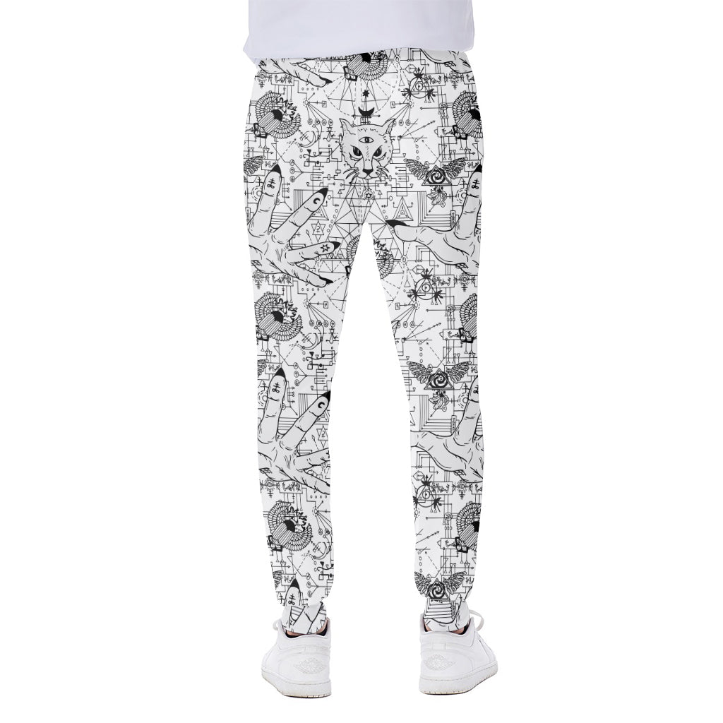 White And Black Wicca Magical Print Scuba Joggers