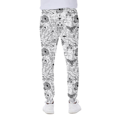 White And Black Wicca Magical Print Scuba Joggers