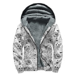 White And Black Wicca Magical Print Sherpa Lined Zip Up Hoodie