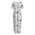 White And Black Wicca Magical Print Short Sleeve Long Nightdress