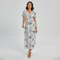 White And Black Wicca Magical Print Short Sleeve Maxi Dress