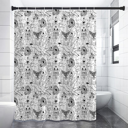 White And Black Wicca Magical Print Shower Curtain