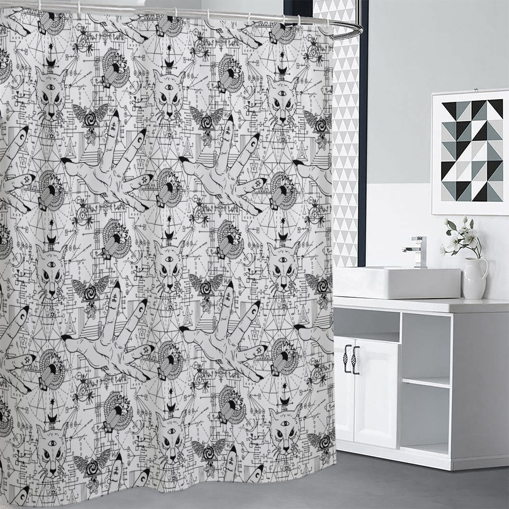 White And Black Wicca Magical Print Shower Curtain