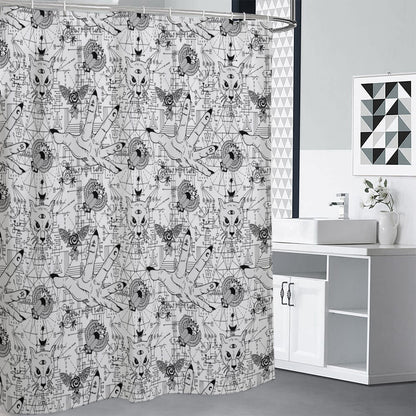 White And Black Wicca Magical Print Shower Curtain