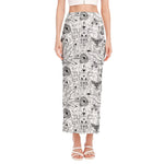White And Black Wicca Magical Print Side Slit Maxi Skirt