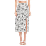 White And Black Wicca Magical Print Side Slit Midi Skirt