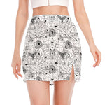 White And Black Wicca Magical Print Side Slit Mini Skirt