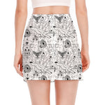 White And Black Wicca Magical Print Side Slit Mini Skirt
