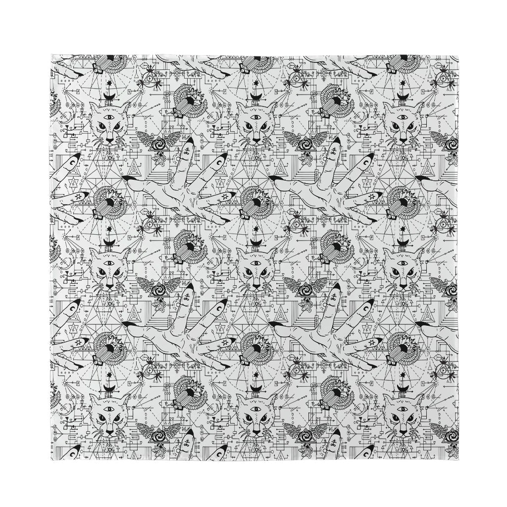 White And Black Wicca Magical Print Silk Bandana