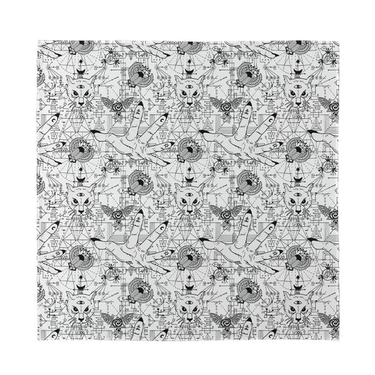 White And Black Wicca Magical Print Silk Bandana