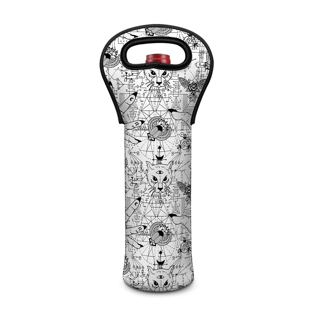 White And Black Wicca Magical Print Single Neoprene Wine Tote