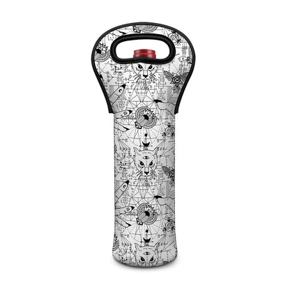 White And Black Wicca Magical Print Single Neoprene Wine Tote