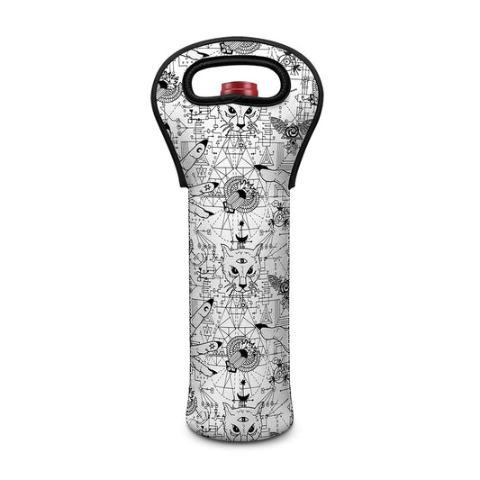 White And Black Wicca Magical Print Single Neoprene Wine Tote