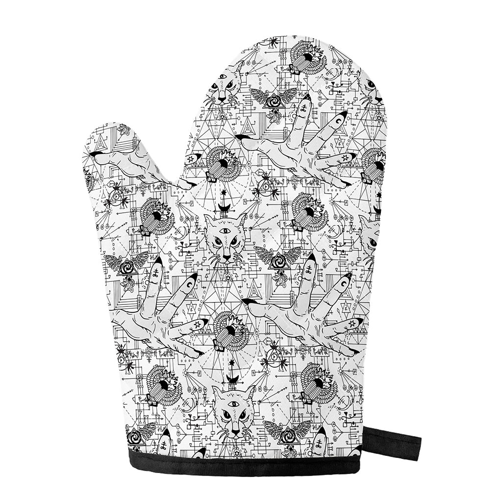 White And Black Wicca Magical Print Single Oven Mitt
