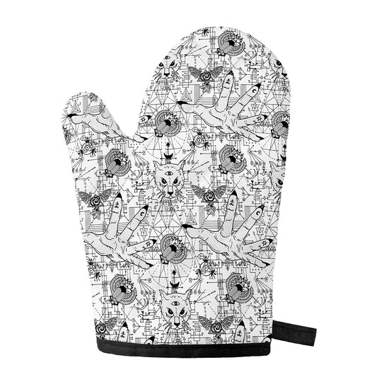 White And Black Wicca Magical Print Single Oven Mitt