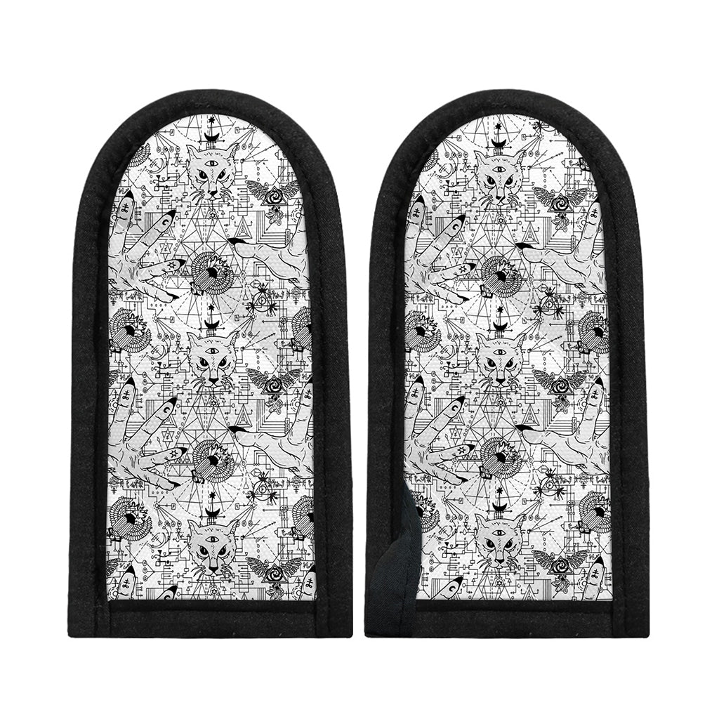 White And Black Wicca Magical Print Skillet Handle Cover