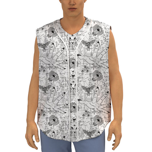 White And Black Wicca Magical Print Sleeveless Baseball Jersey