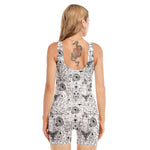 White And Black Wicca Magical Print Sleeveless One Piece Swimsuit