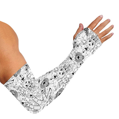 White And Black Wicca Magical Print Sun Protection Arm Sleeves