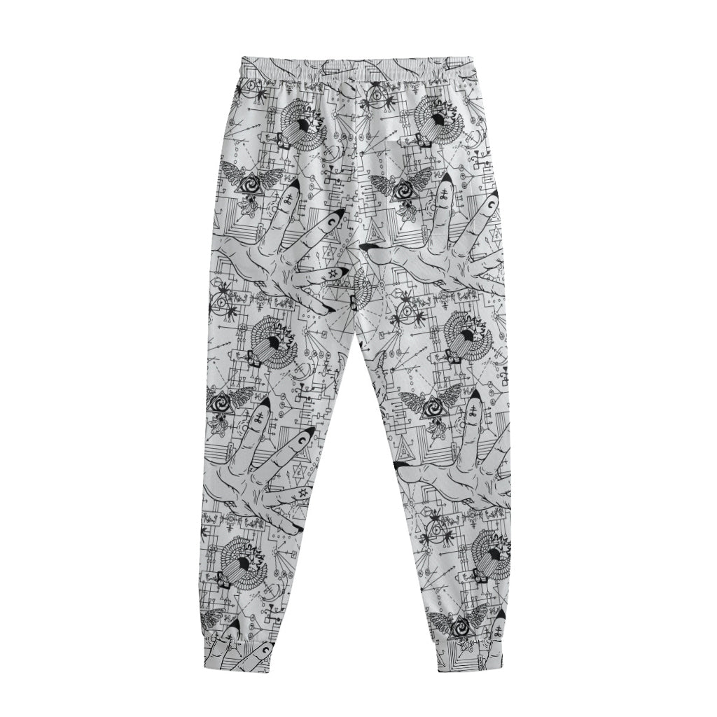 White And Black Wicca Magical Print Sweatpants